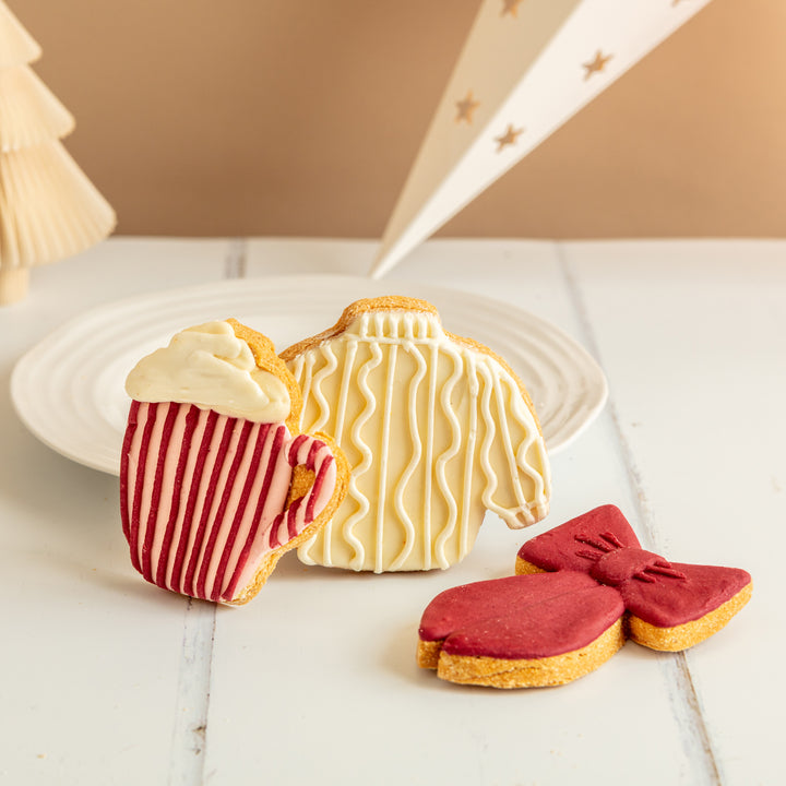 Cosy Christmas Bow Iced Dog Biscuit Trio