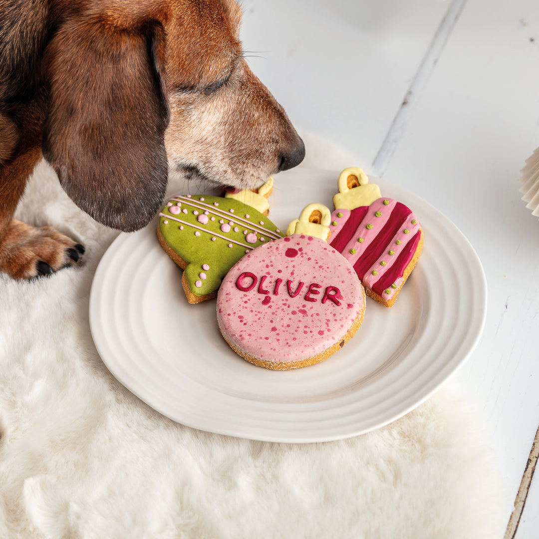 Personalised Festive Bauble Iced Dog Biscuit Trio (Pre-order)