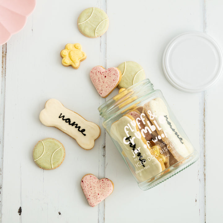 Personalised Jar of Woofs Iced Dog Biscuit Jar