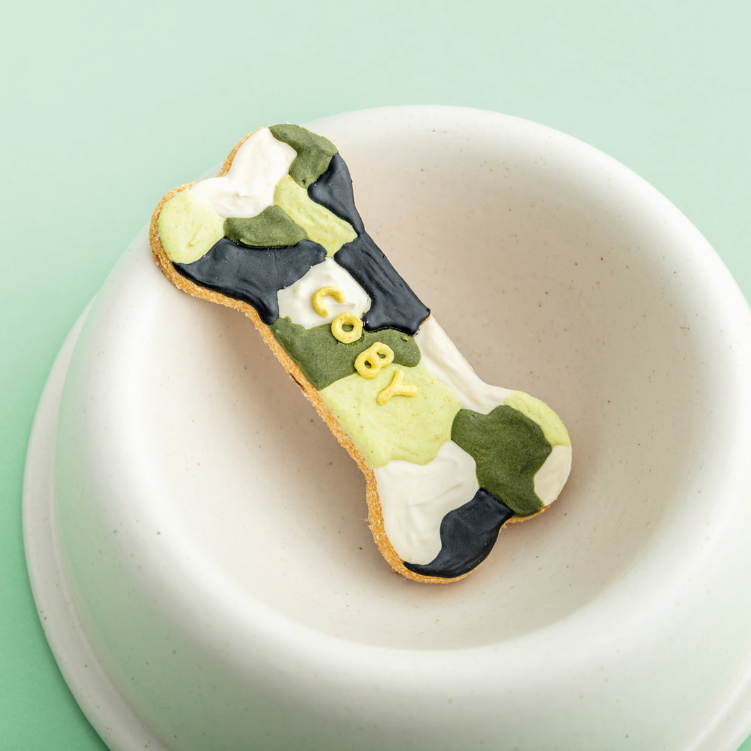 Personalised Camouflage Iced Dog Biscuit Bone