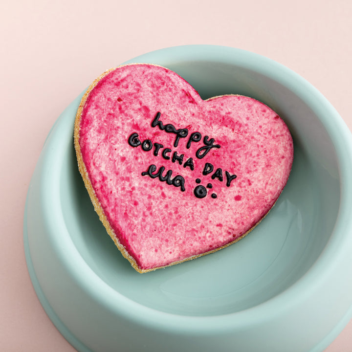 Personalised Giant Heart Iced Dog Biscuit in Pink Haze Print