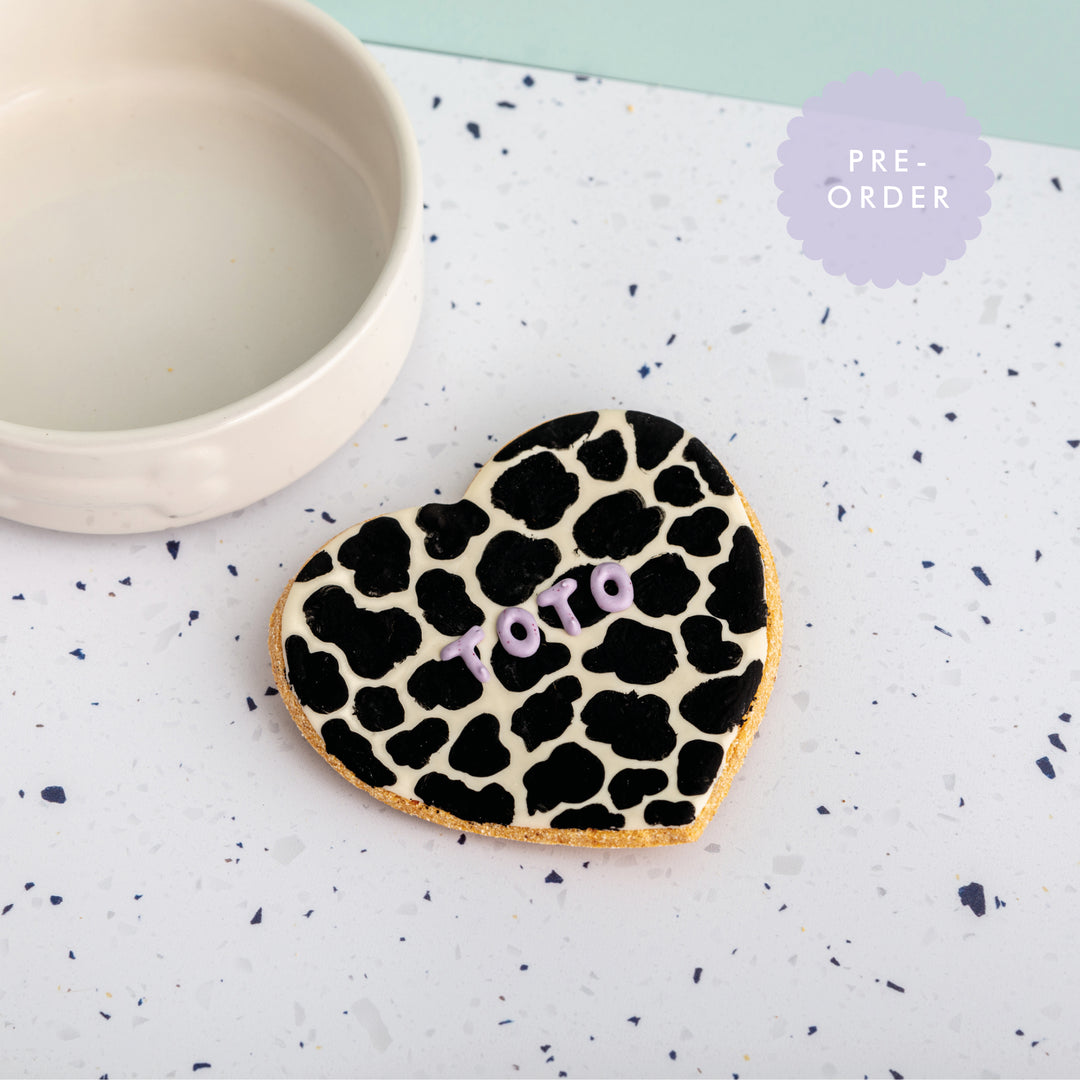 Personalised Giant Heart Iced Dog Biscuit in Animal Print