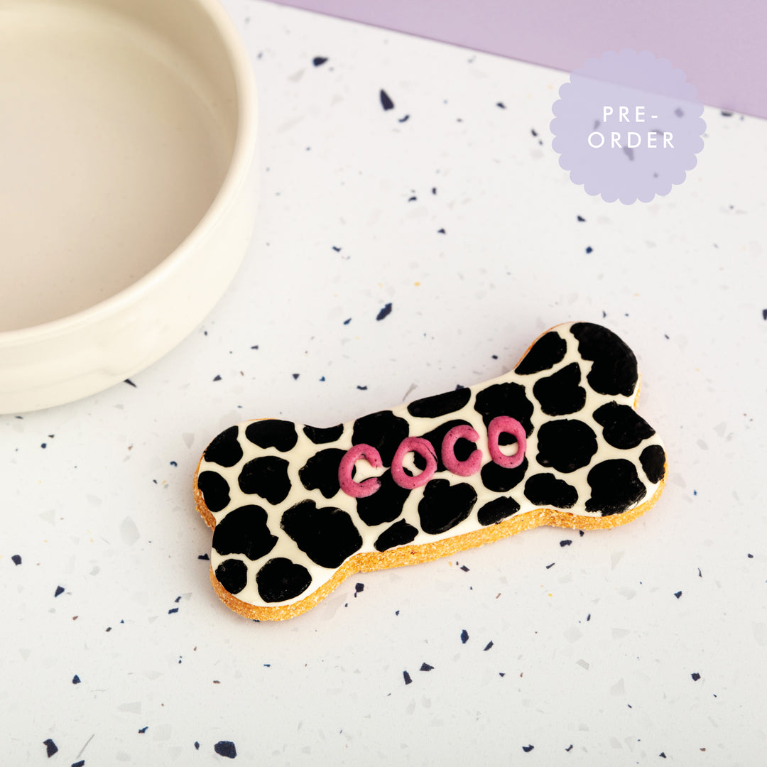 Personalised Animal Print Iced Dog Biscuit Bone