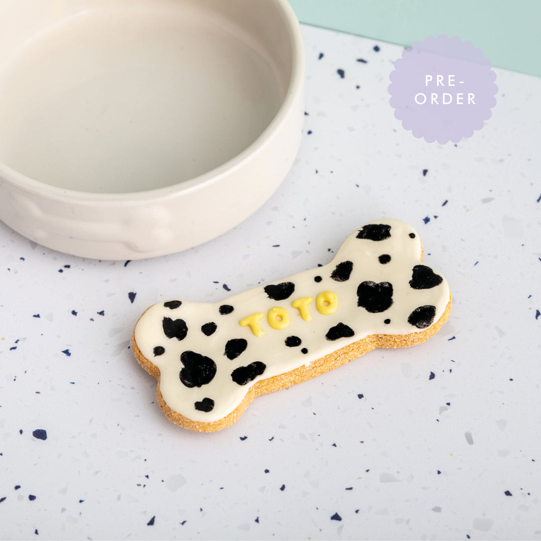 Personalised Dalmatian Iced Dog Biscuit Bone