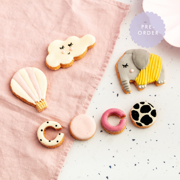 Personalised In the Clouds Iced Dog Biscuit Set