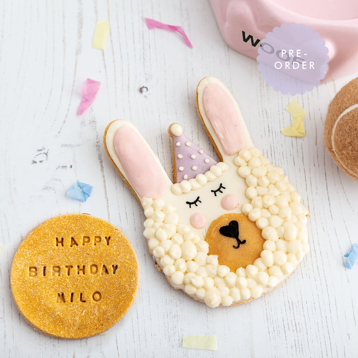 Personalised Larry the Llama Celebration Iced Dog Biscuit Duo