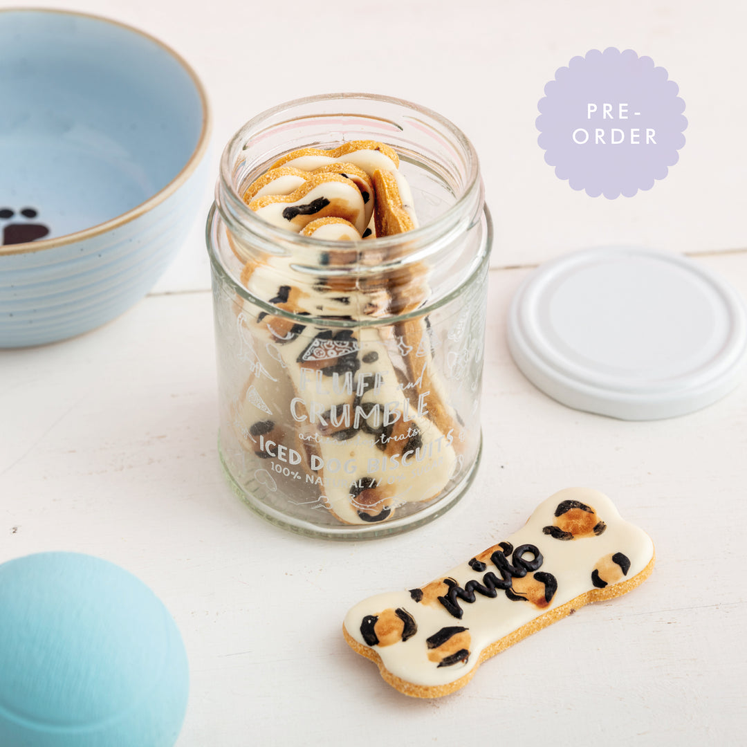 Personalised Leopard Print Iced Dog Biscuit Bone Jar