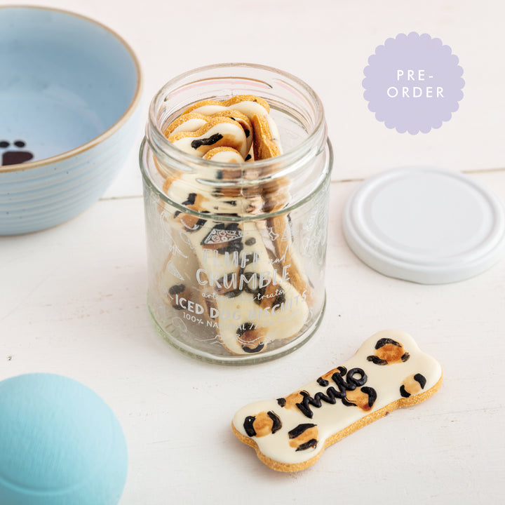 Personalised Leopard Print Iced Dog Biscuit Bone Jar