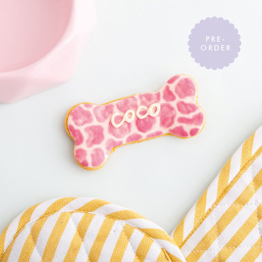 Personalised Pink Blush Iced Dog Biscuit Bone