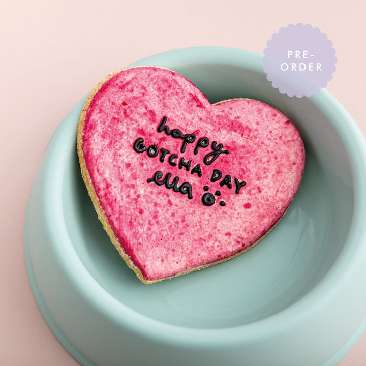 Personalised Giant Heart Iced Dog Biscuit in Pink Haze Print