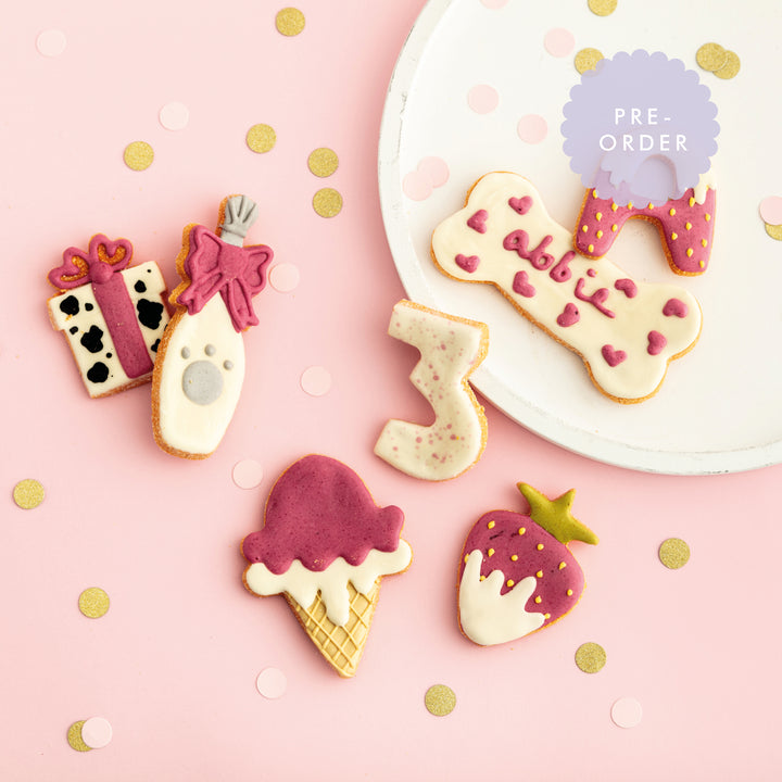 Strawberries & Cream Birthday Iced Dog Biscuit Set