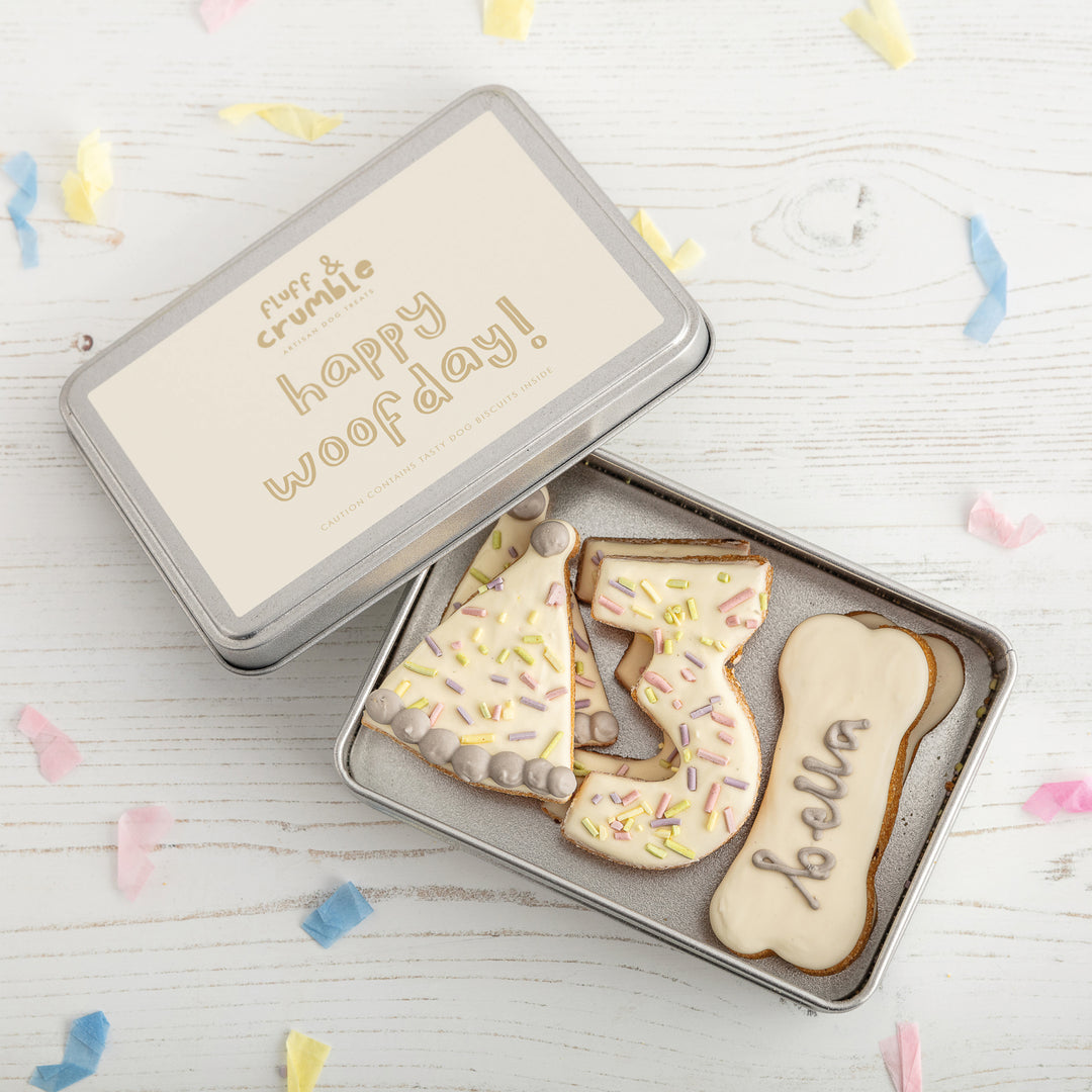 Happy Woofday Iced Dog Biscuit Sprinkle Tin