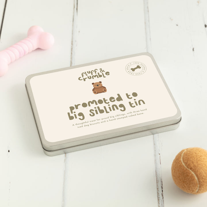 Big Sibling New Baby Iced Dog Biscuit Treat Tin