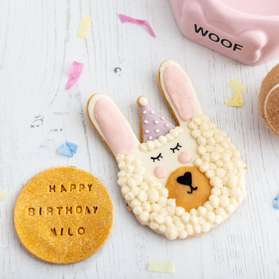 Personalised Larry the Llama Celebration Iced Dog Biscuit Duo