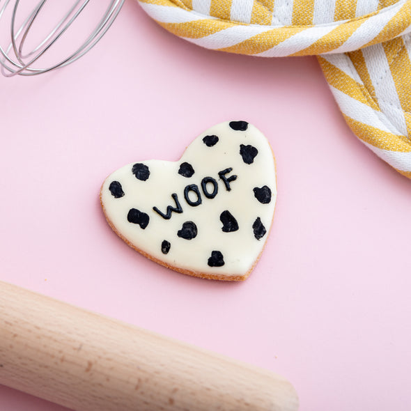 Woof Dalmatian Love Heart Iced Dog Biscuit