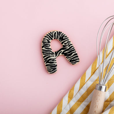 A-Z Initial Iced Dog Biscuit in Zebra Print