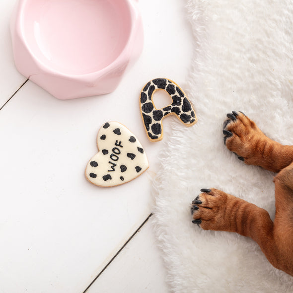 Woof Dalmatian Love Heart Iced Dog Biscuit