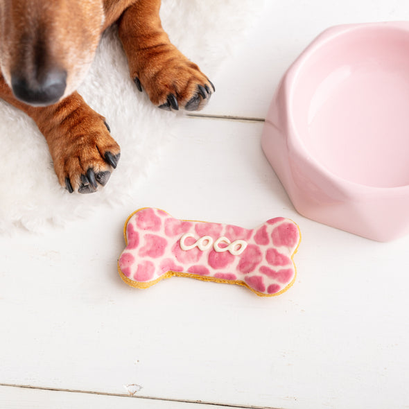 Personalised Pink Blush Iced Dog Biscuit Bone