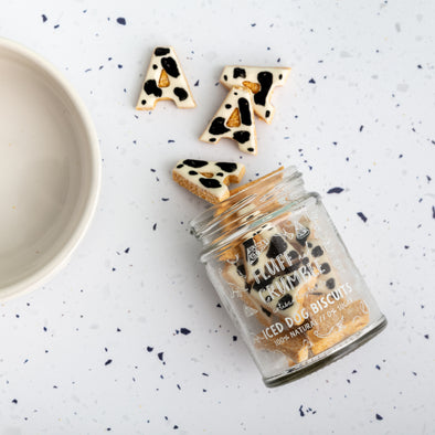 A-Z Initial Iced Dog Biscuit Jar in Dalmatian Print