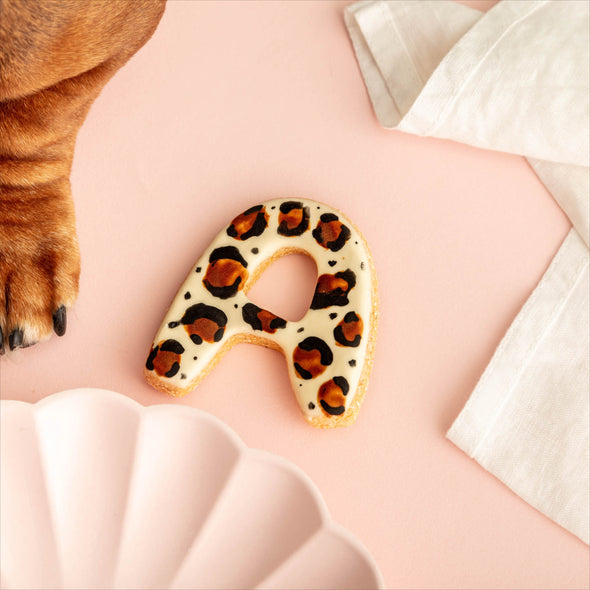 A-Z Initial Iced Dog Biscuit in Leopard Print