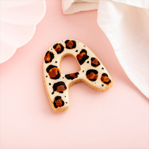 A-Z Initial Iced Dog Biscuit in Leopard Print