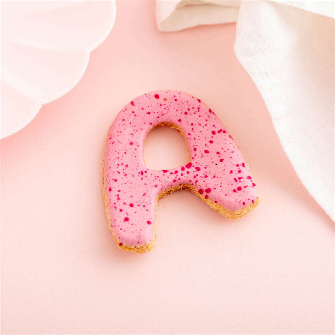 A-Z Initial Iced Dog Biscuit in Pink Mist