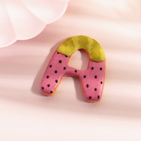 A-Z Initial Iced Dog Biscuit in Watermelon