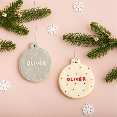 Personalised Festive Bauble Iced Dog Biscuit