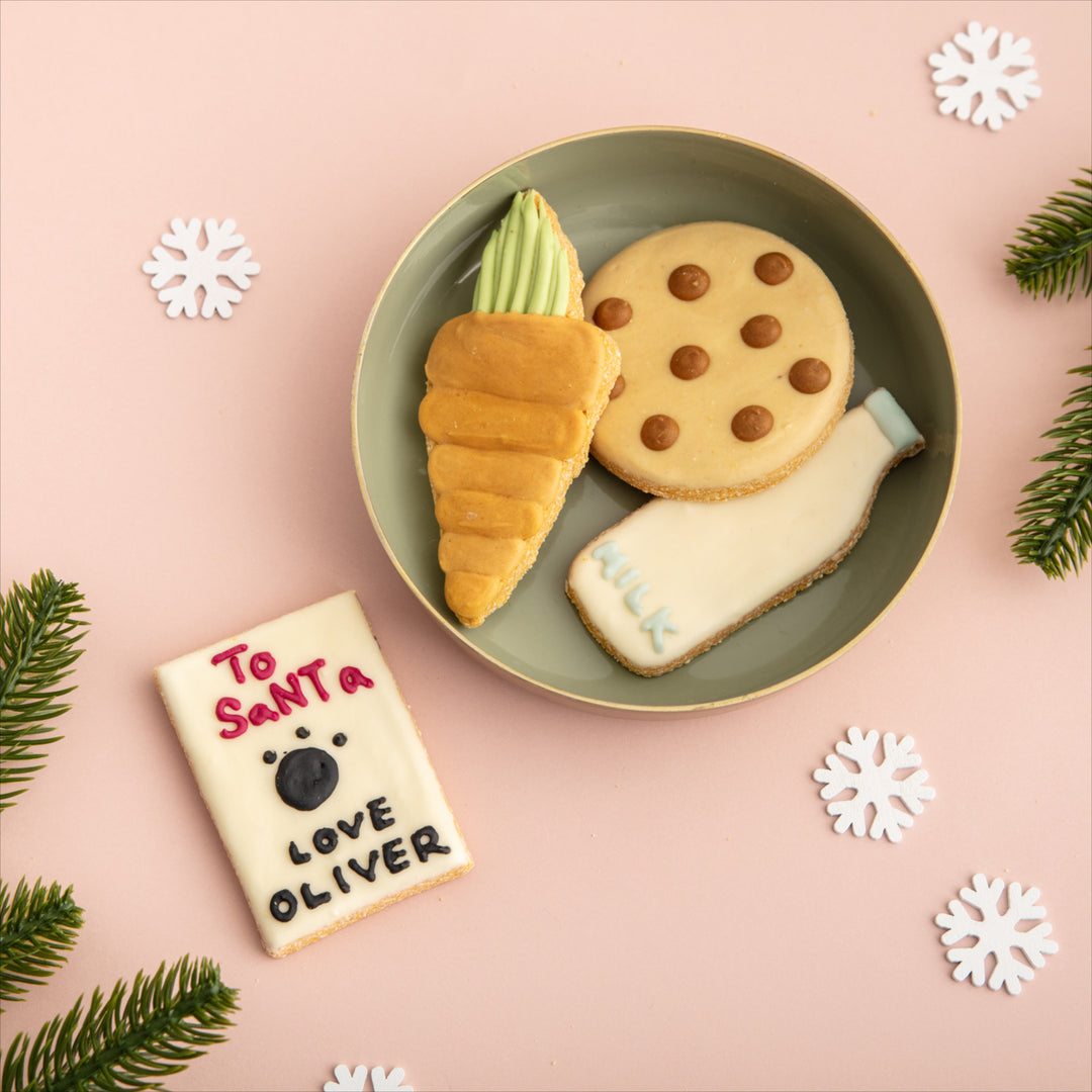 Personalised Santa Paws Christmas Eve Noms Iced Dog Biscuit Set (Pre-order)