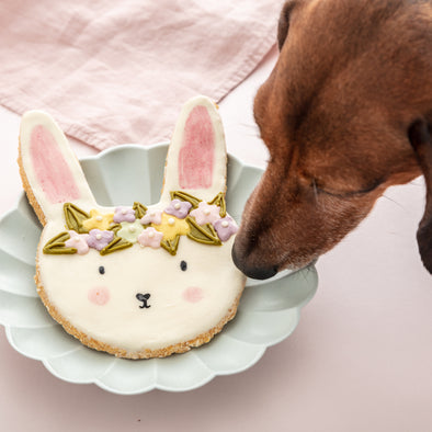 Giant Floral Bunny Crown Easter Iced Dog Biscuit