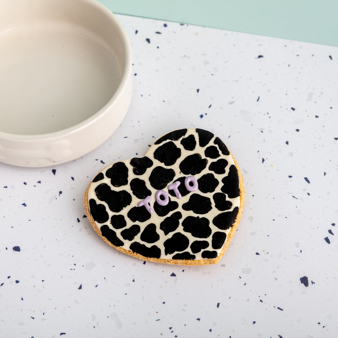 Personalised Giant Heart Iced Dog Biscuit in Animal Print