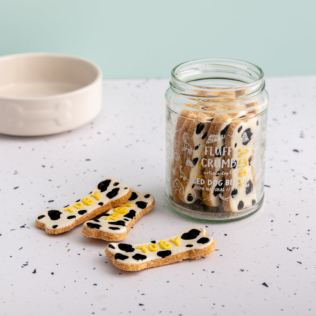Personalised Dalmatian Print Iced Dog Biscuit Bone Jar