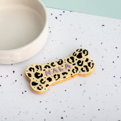 Personalised Leopard Print Iced Dog Biscuit Bone