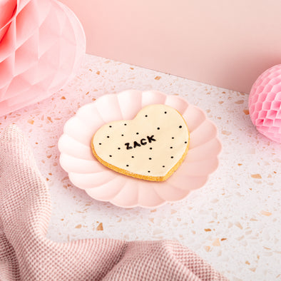 Personalised Giant Heart Iced Dog Biscuit in Moon Dust