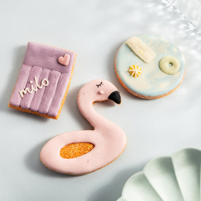 Personalised Pool Party Iced Dog Biscuit Set