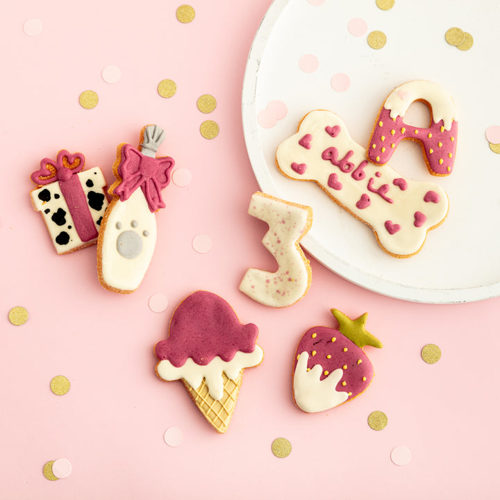 Strawberries & Cream Birthday Iced Dog Biscuit Set