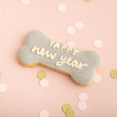 Yappy New Year Iced Dog Biscuit Bone